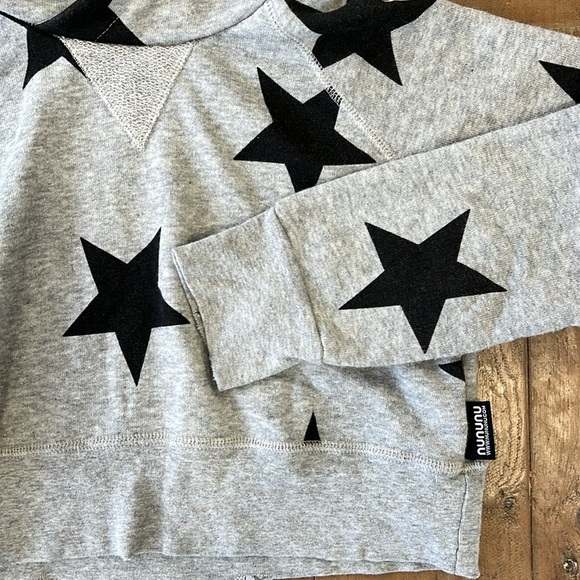 Nununu Gray Star cropped distressed hooded pullover sweatshirt - Picture 2 of 10
